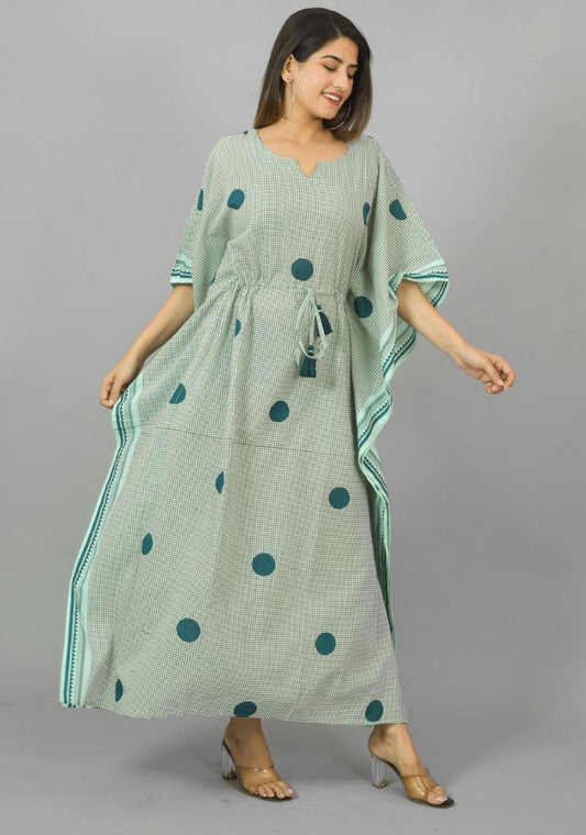 Green Cotton Polka Kaftan-NVK460