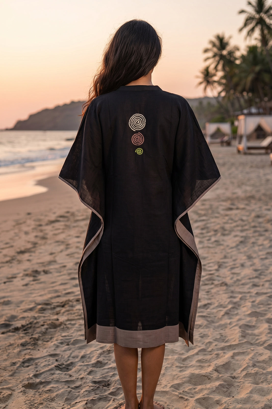 BLACK EMBROIDERED COTTON KAFTAN - NVK578