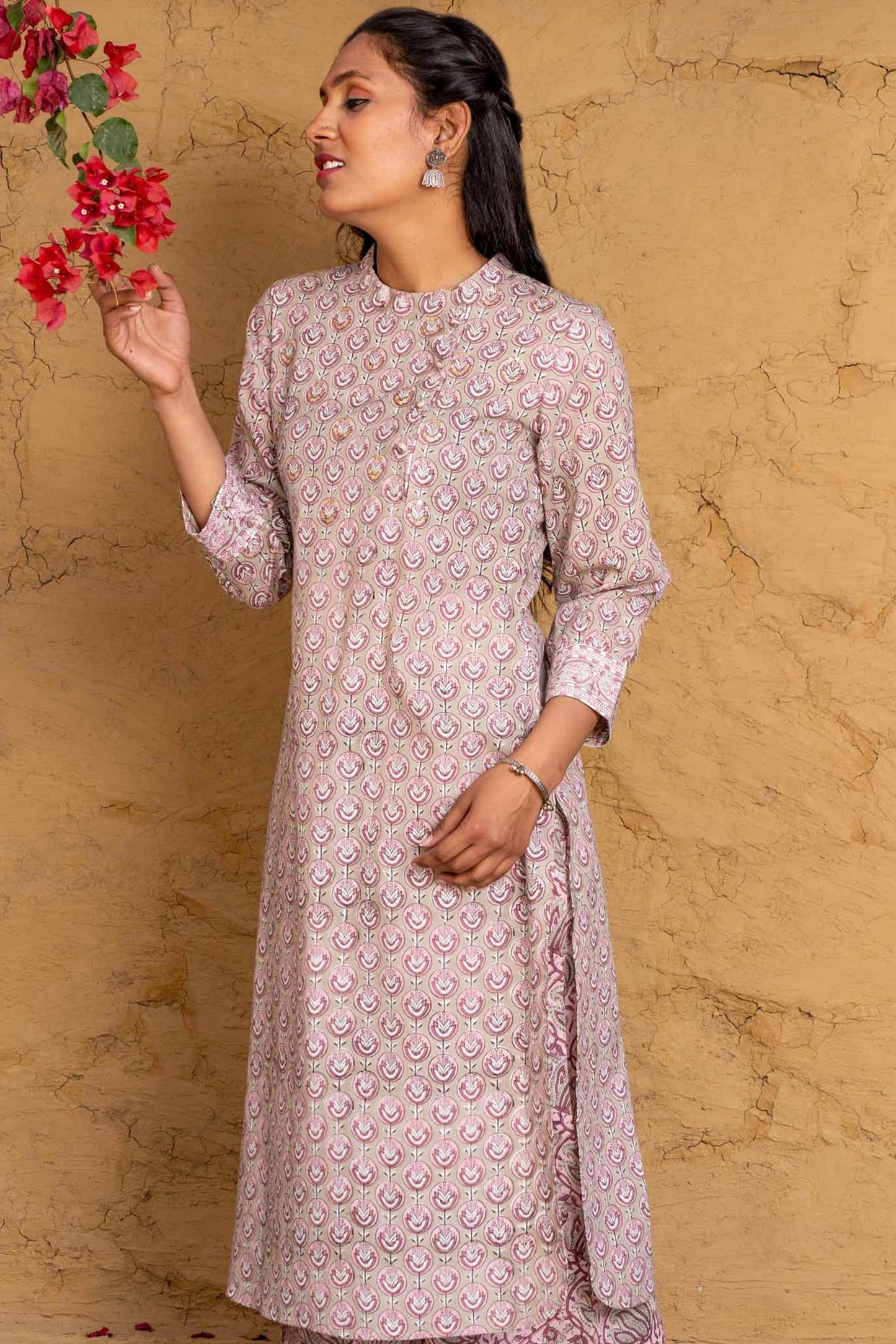 Beige Liliac Block Printed Kurta-KS597