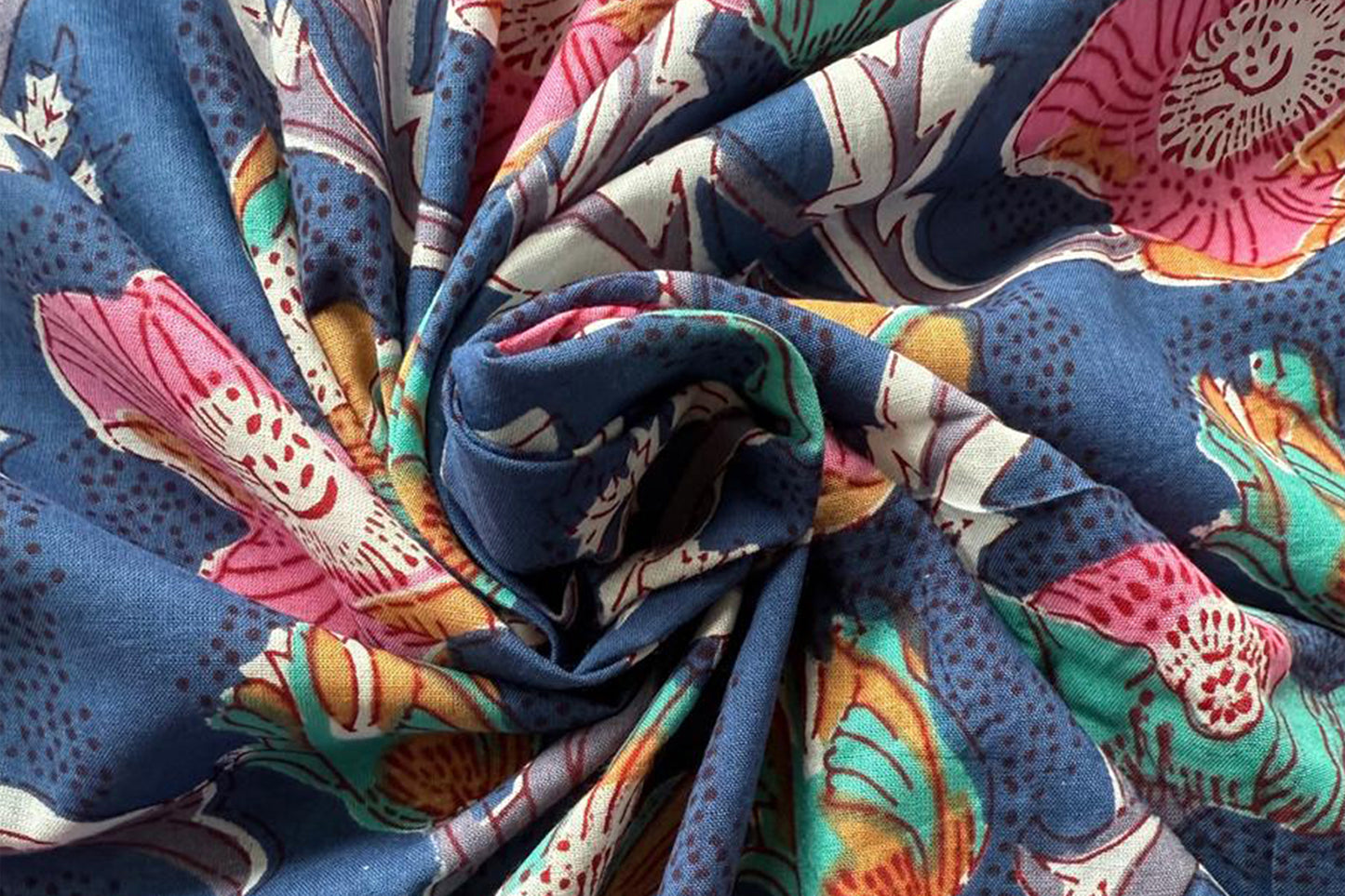 Floral Hand Block Printed Running Fabric Natural Dyed Dress Materiel HF6406