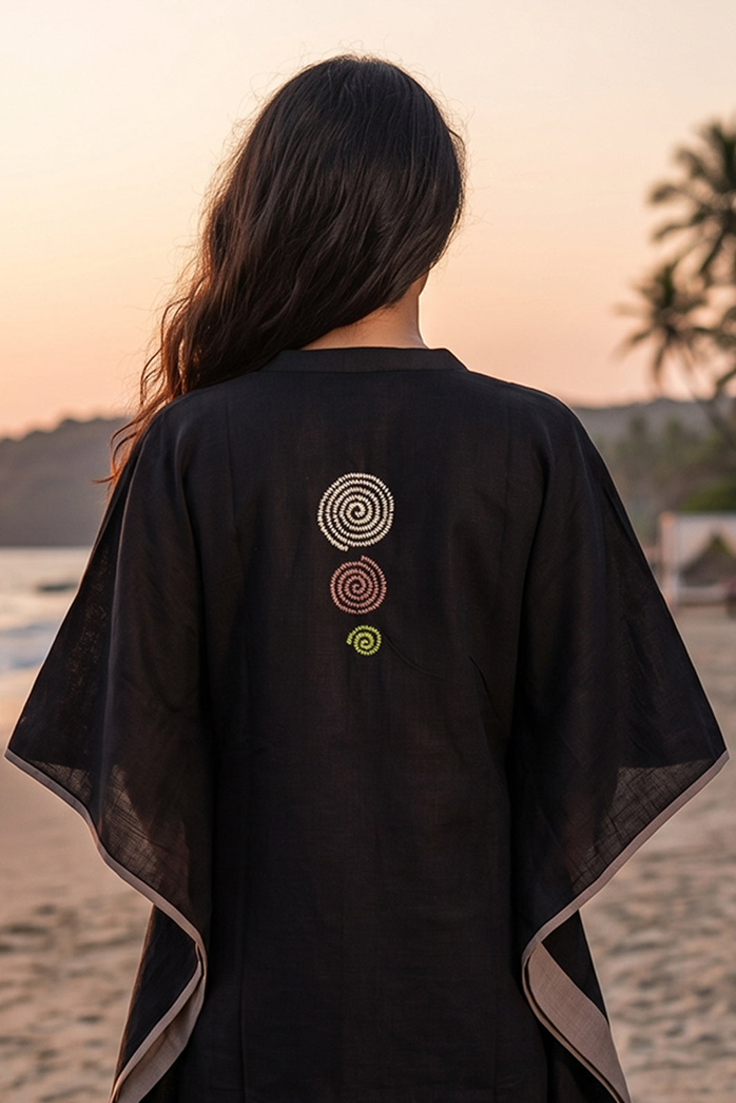 BLACK EMBROIDERED COTTON KAFTAN - NVK578