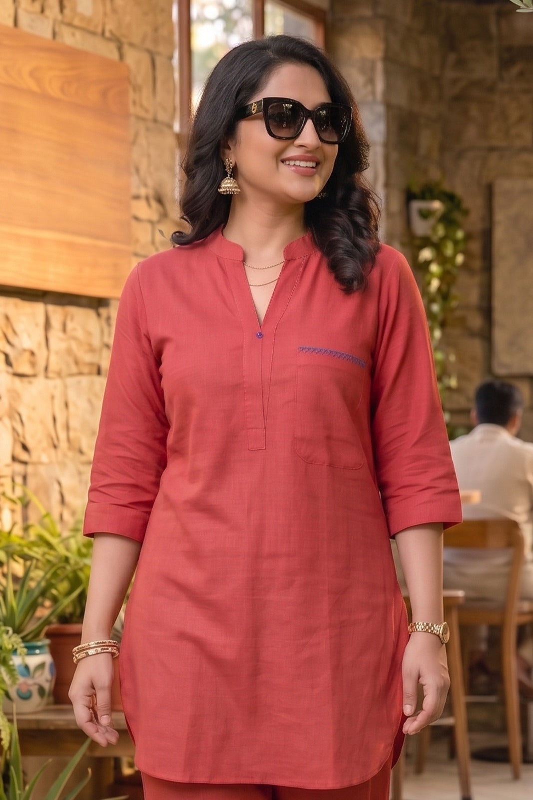Rust Slub Cotton Co-ord Set-NVCD44