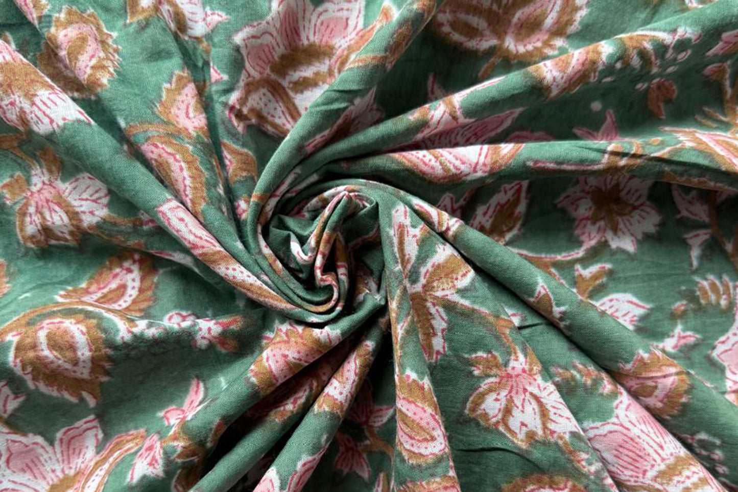 Floral Hand Block Printed Running Fabric Natural Dyed Dress Materiel HF6404