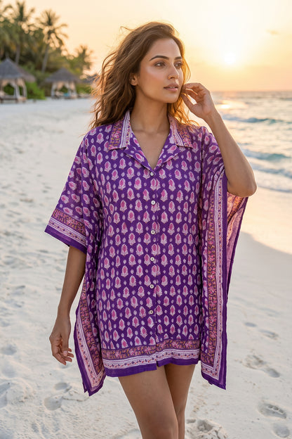 PURPLE BLOCK PRINT KAFTAN TOP - NVK594