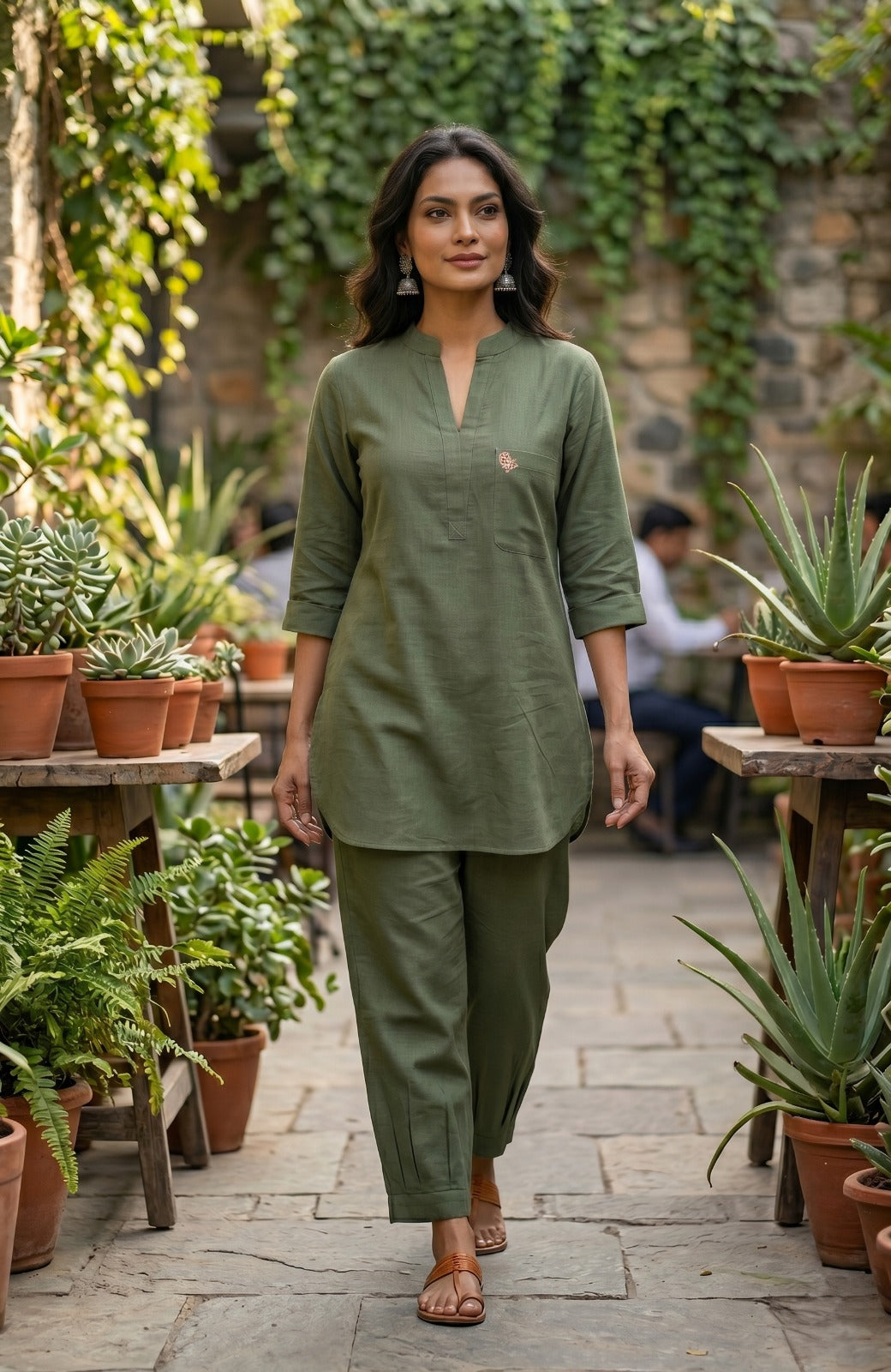 Green Slub Cotton Co-ord Set-NVCD43