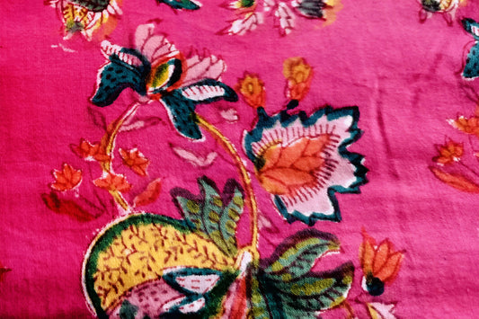 Floral Hand Block Printed Running Fabric Natural Dyed Dress Materiel HF6412