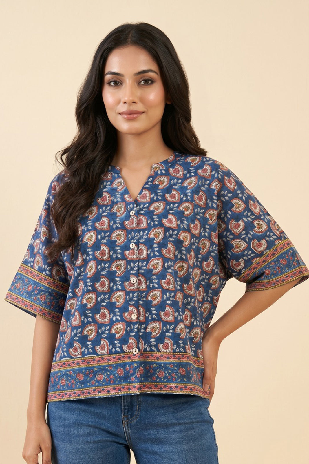 NAVY BLUE FLORAL COTTON TOP-NFT163