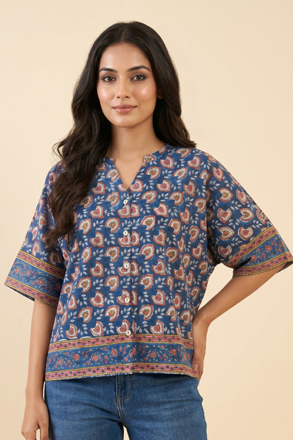 NAVY BLUE FLORAL COTTON TOP-NFT163