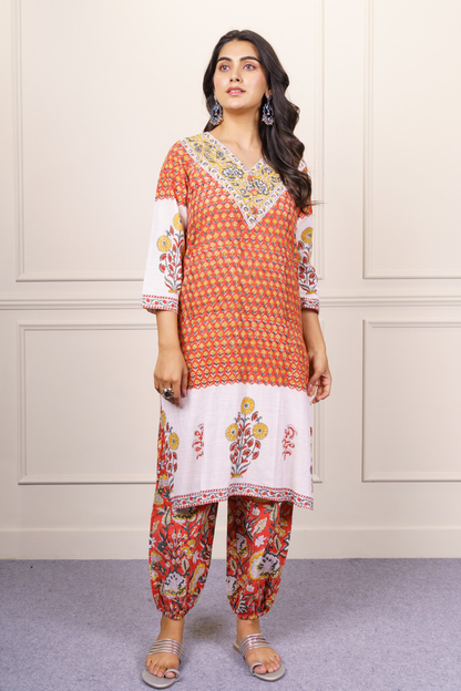 Orange White kurta-KS783