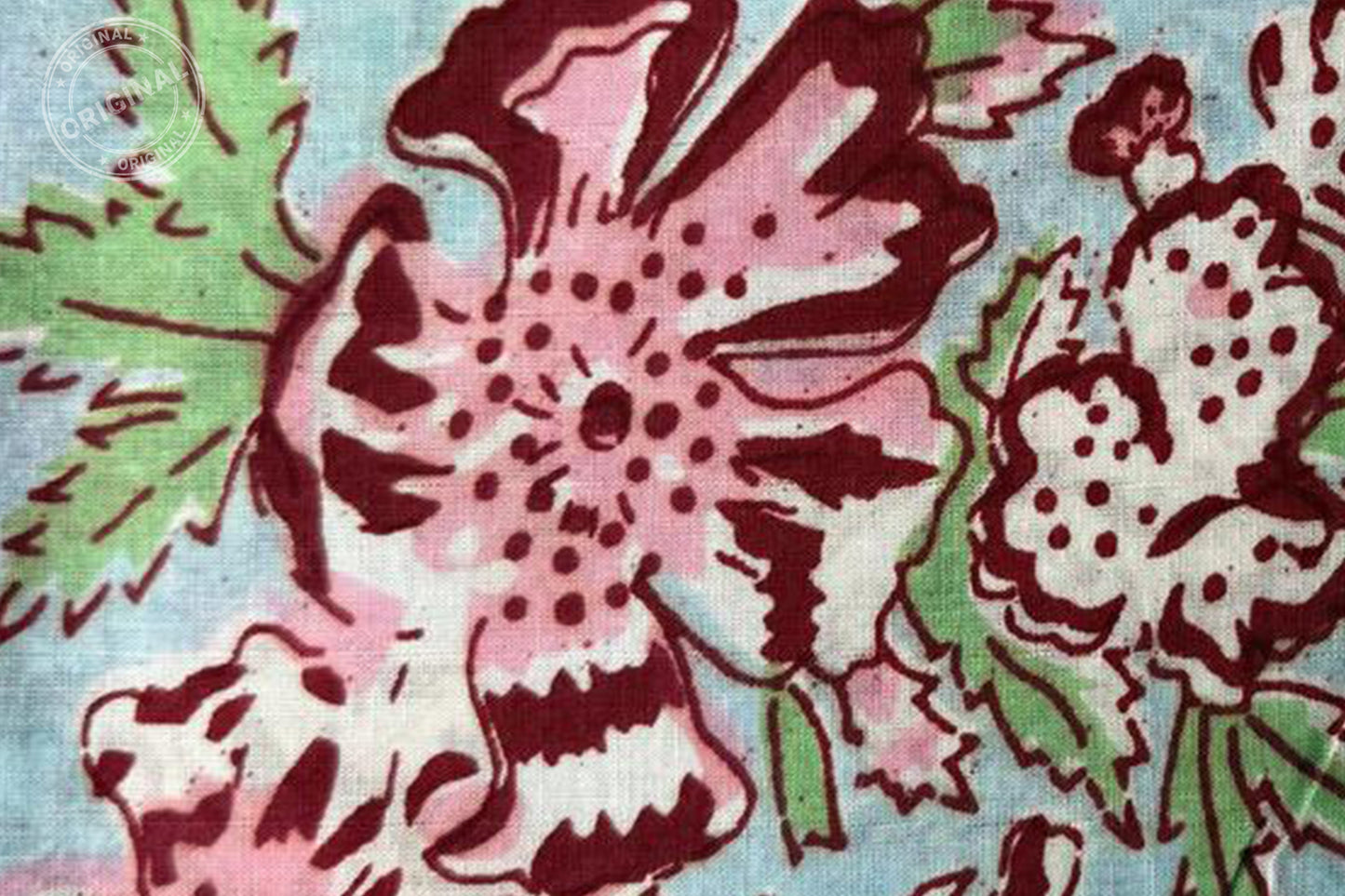 Sky Blue Floral Hand Block Printed Running Fabric Natural Dyed Dress Materiel HF6407