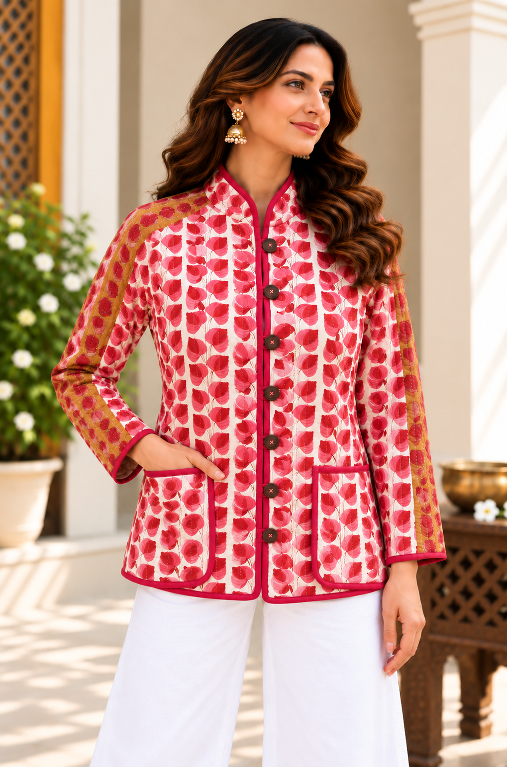 Pink Red Reversible Quilted Jacket