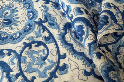 Floral Hand Block Printed Running Fabric Natural Dyed Dress Materiel HF6409