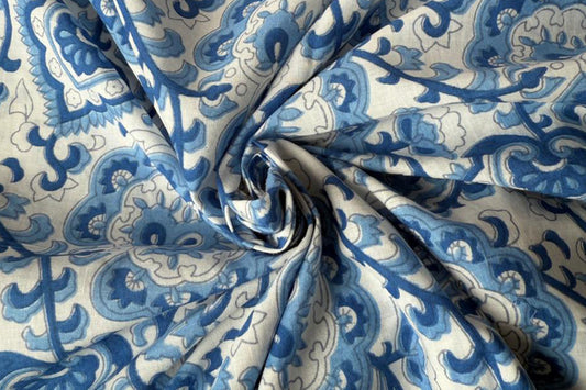 Floral Hand Block Printed Running Fabric Natural Dyed Dress Materiel HF6409