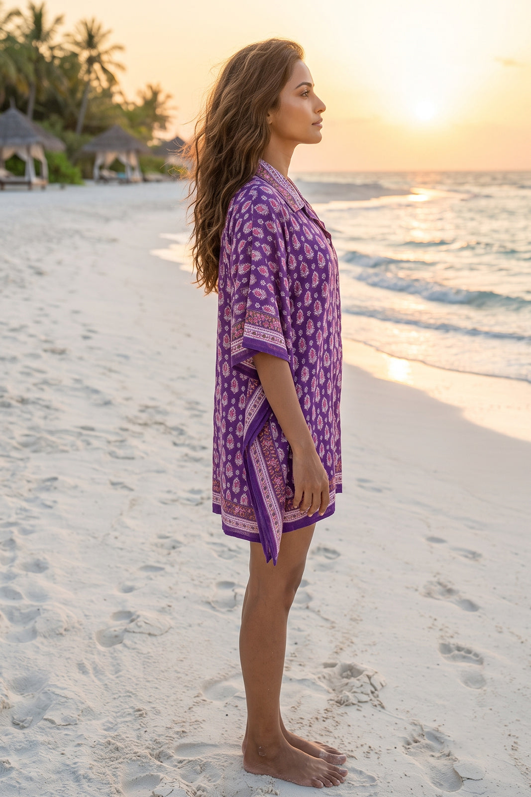PURPLE BLOCK PRINT KAFTAN TOP - NVK594