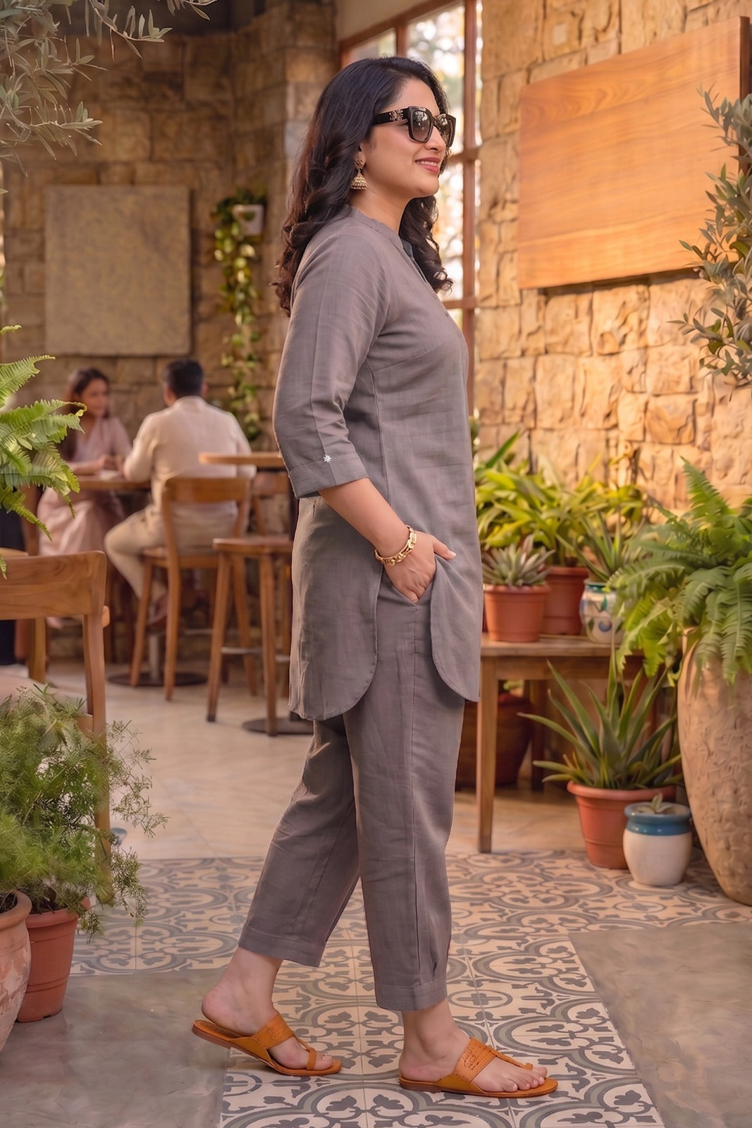 Grey Slub Cotton Co-ord Set-NVCD45