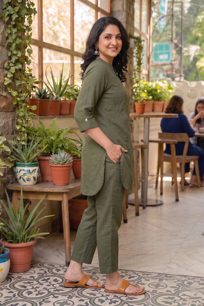 Green Slub Cotton Co-ord Set-NVCD43