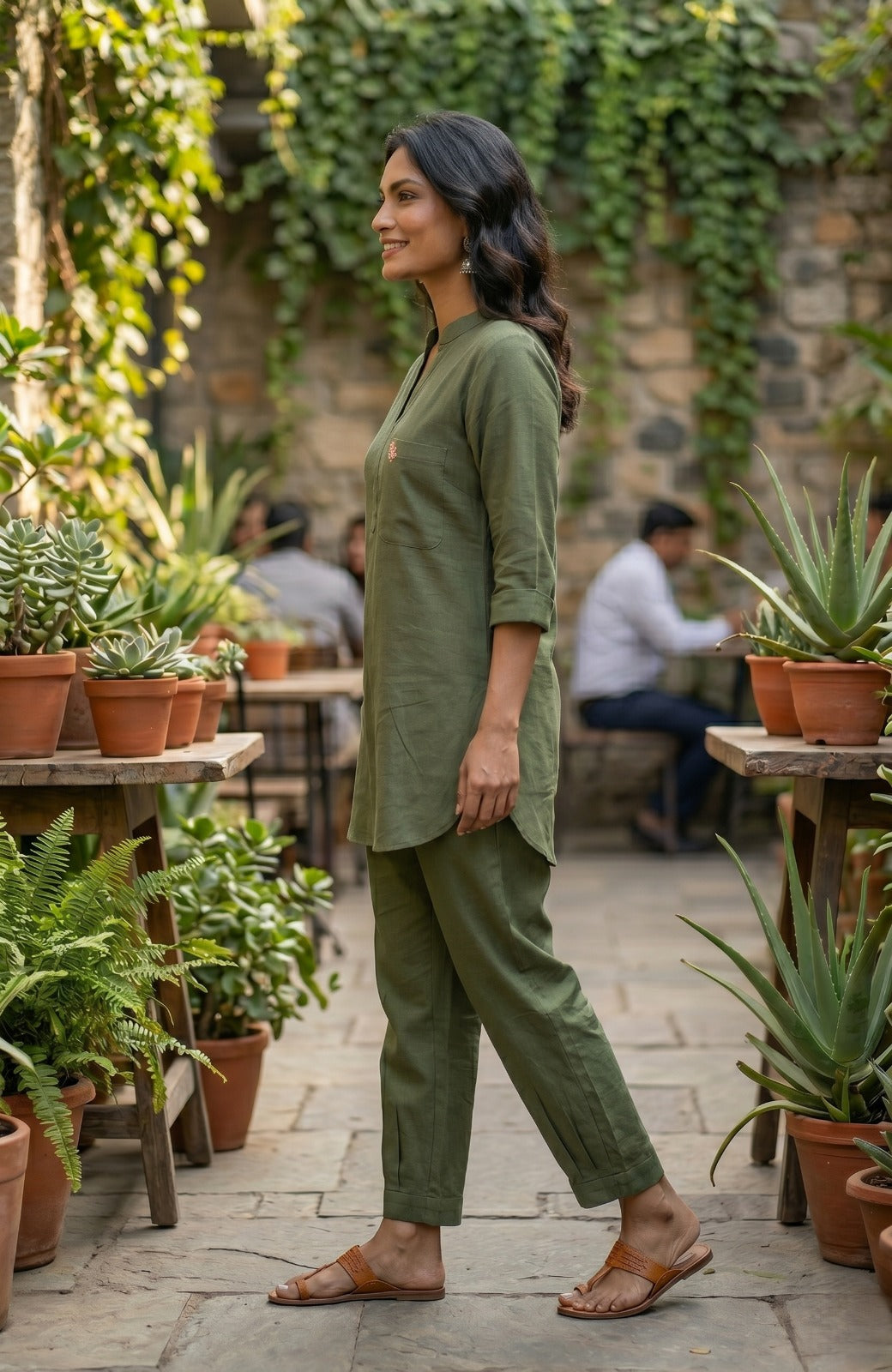Green Slub Cotton Co-ord Set-NVCD43