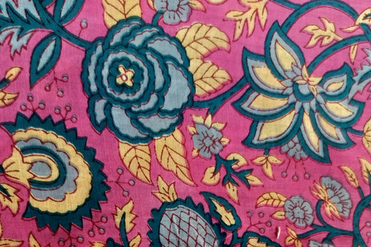 Floral Hand Block Printed Dress Materiel HF6413