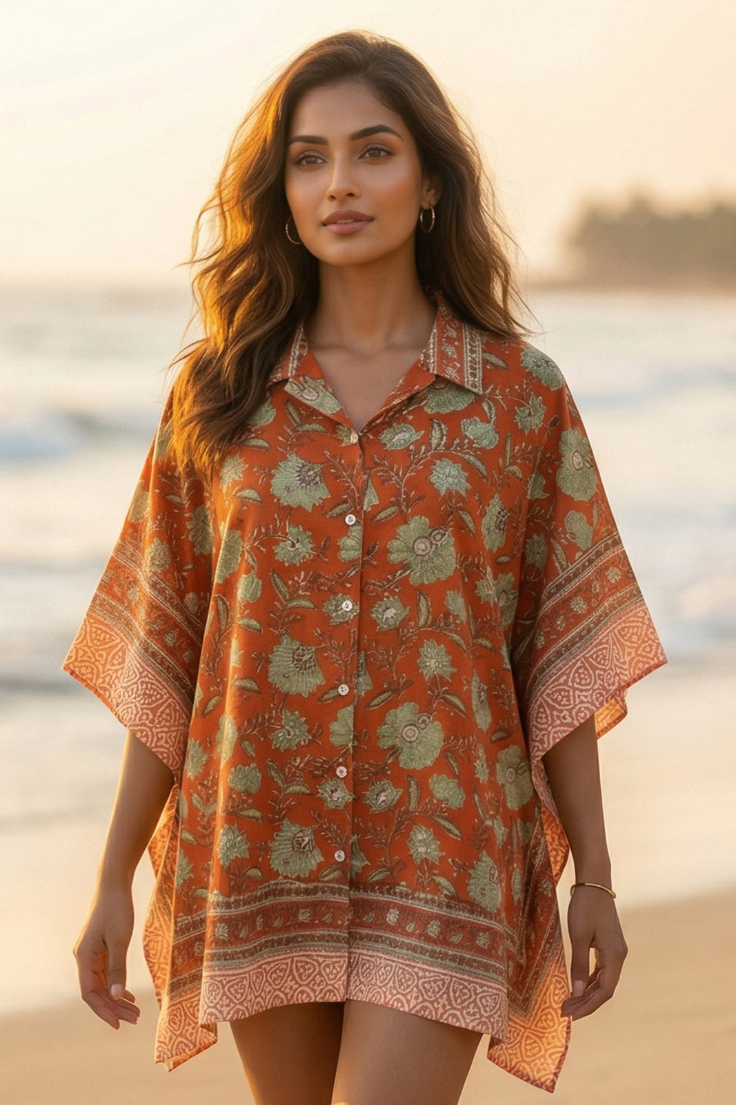 ORANGE BLOCK PRINTED KAFTAN TOP-NVK566