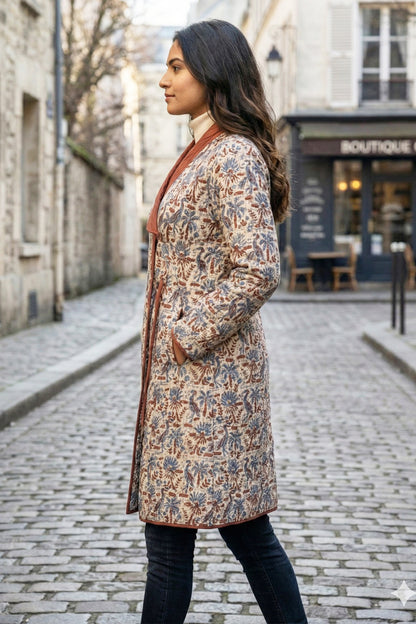 Bagru Red Angrakha Quilted Coat-NVQJ646