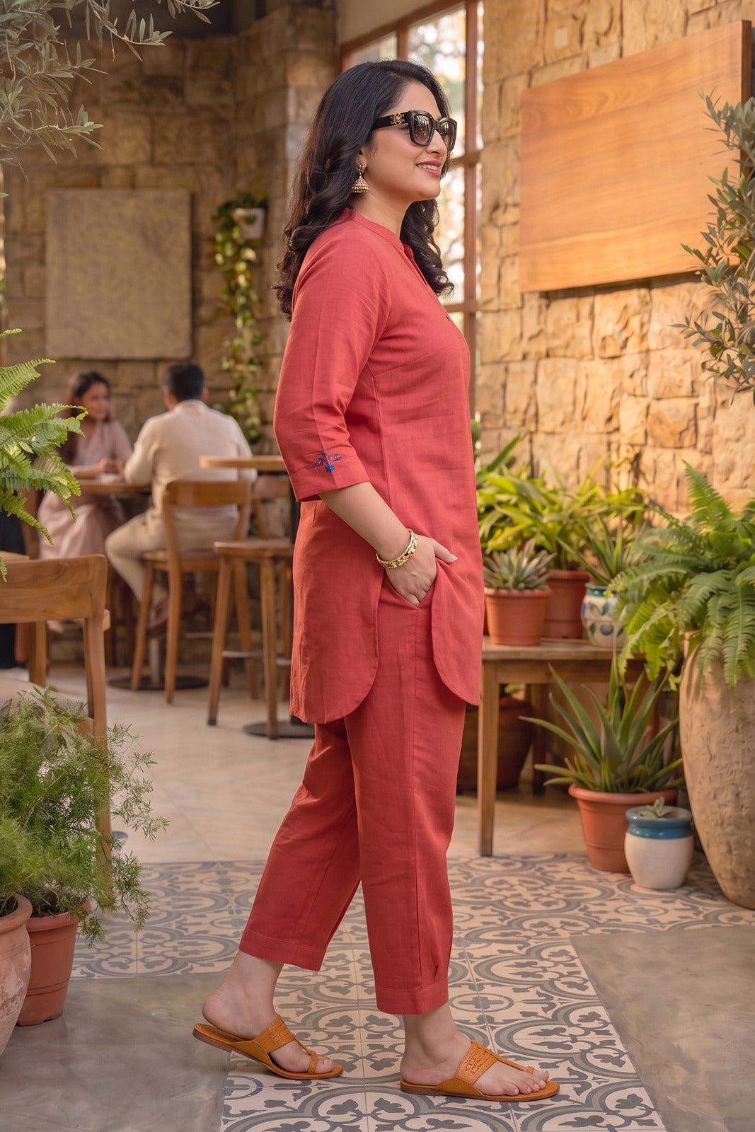 Rust Slub Cotton Co-ord Set-NVCD44