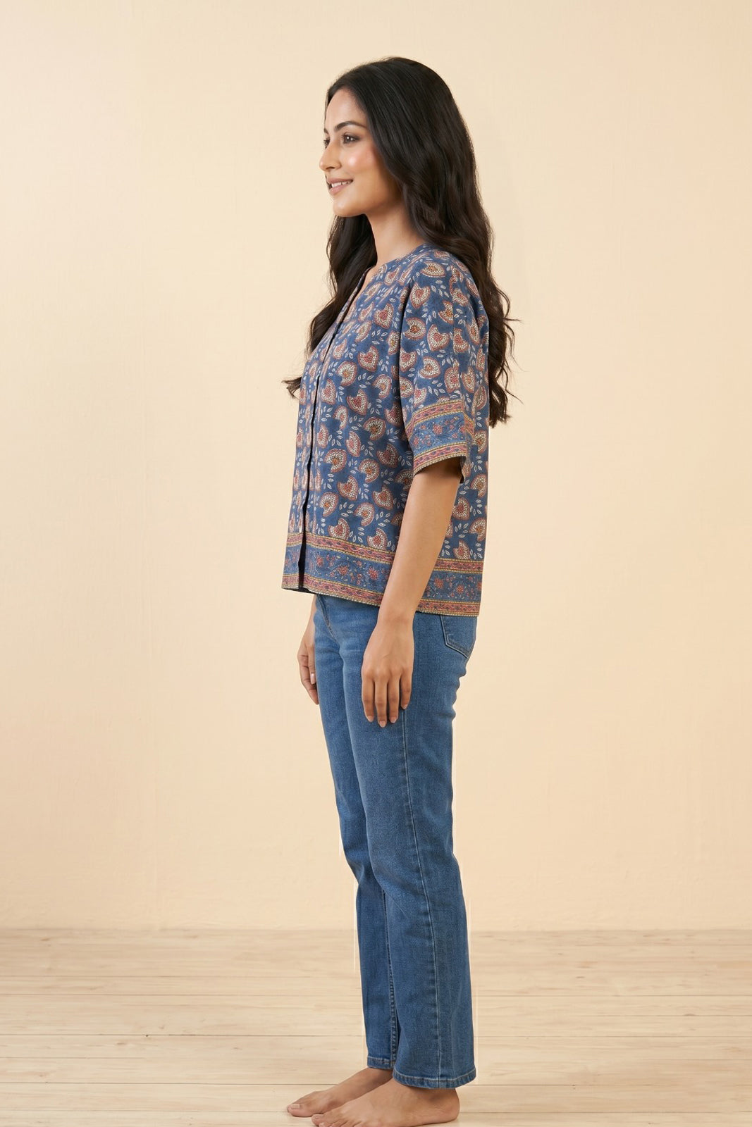 NAVY BLUE FLORAL COTTON TOP-NFT163