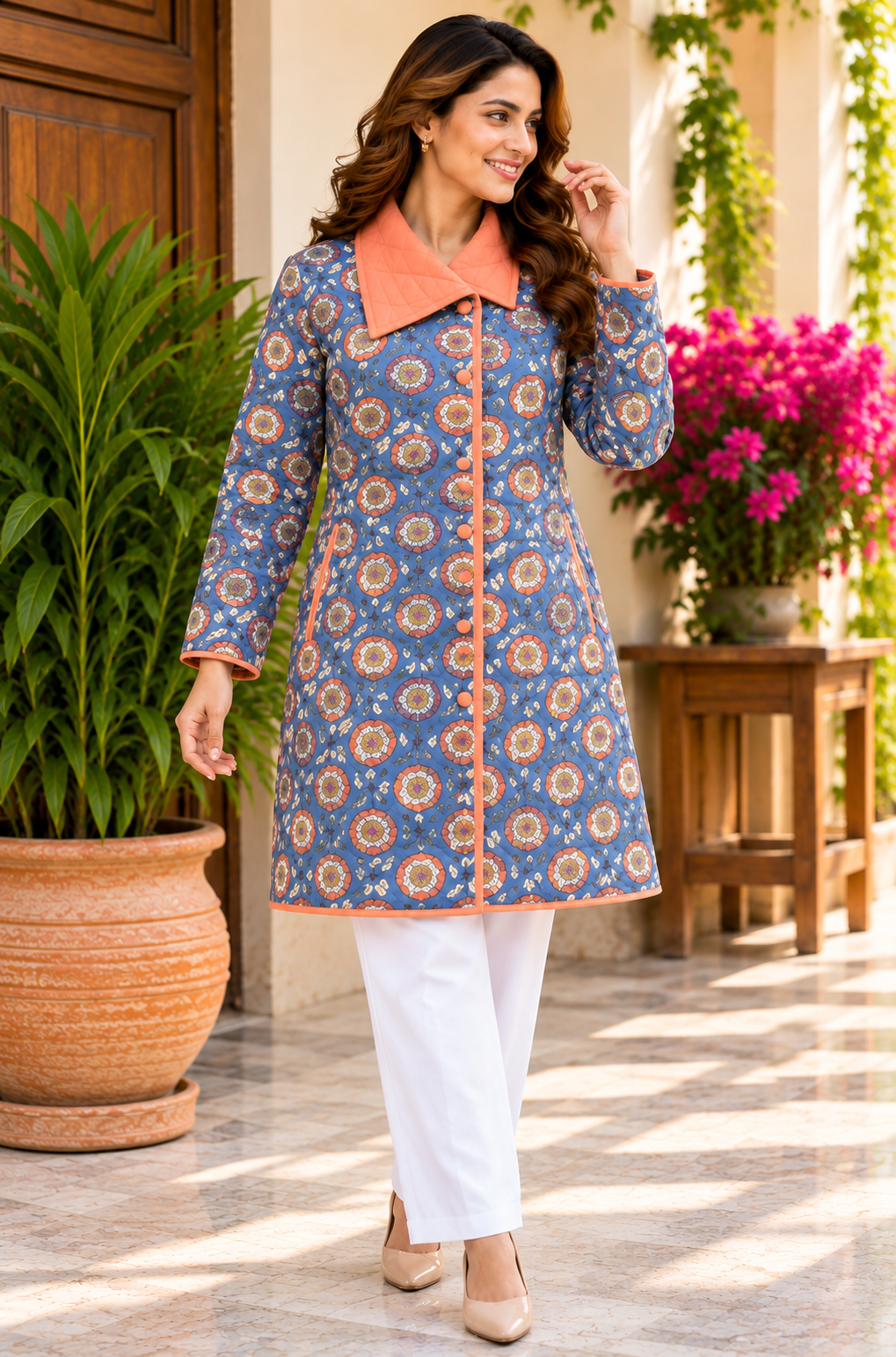 GULNAAR BLUE COTTON QUILTED JACKET-NVQJ663