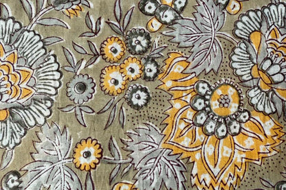 Floral Hand Block Printed Running Fabric Natural Dyed Dress Materiel HF6410