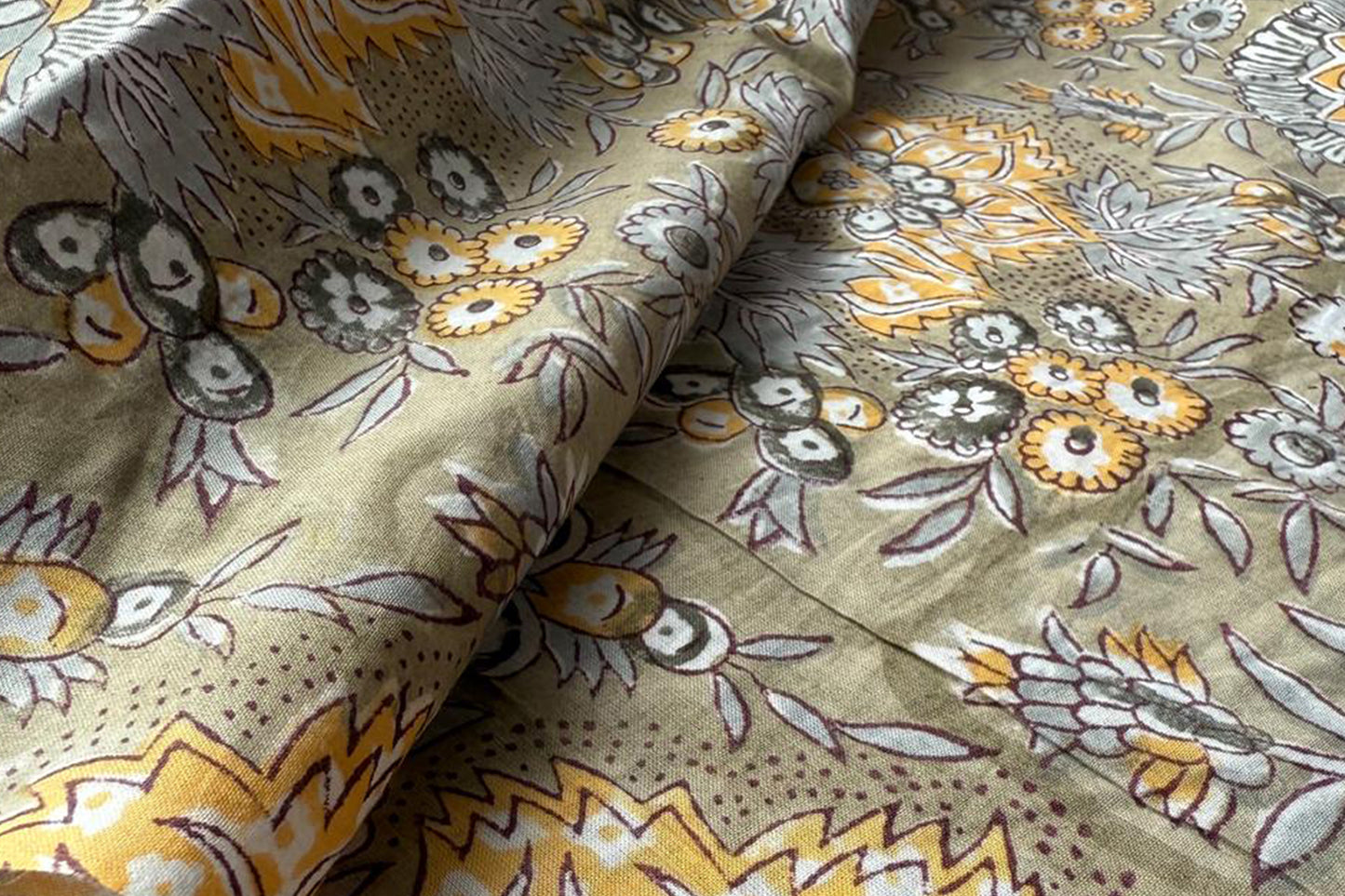 Floral Hand Block Printed Running Fabric Natural Dyed Dress Materiel HF6410