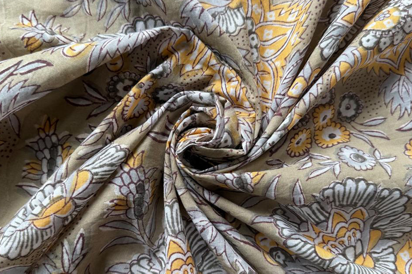 Floral Hand Block Printed Running Fabric Natural Dyed Dress Materiel HF6410