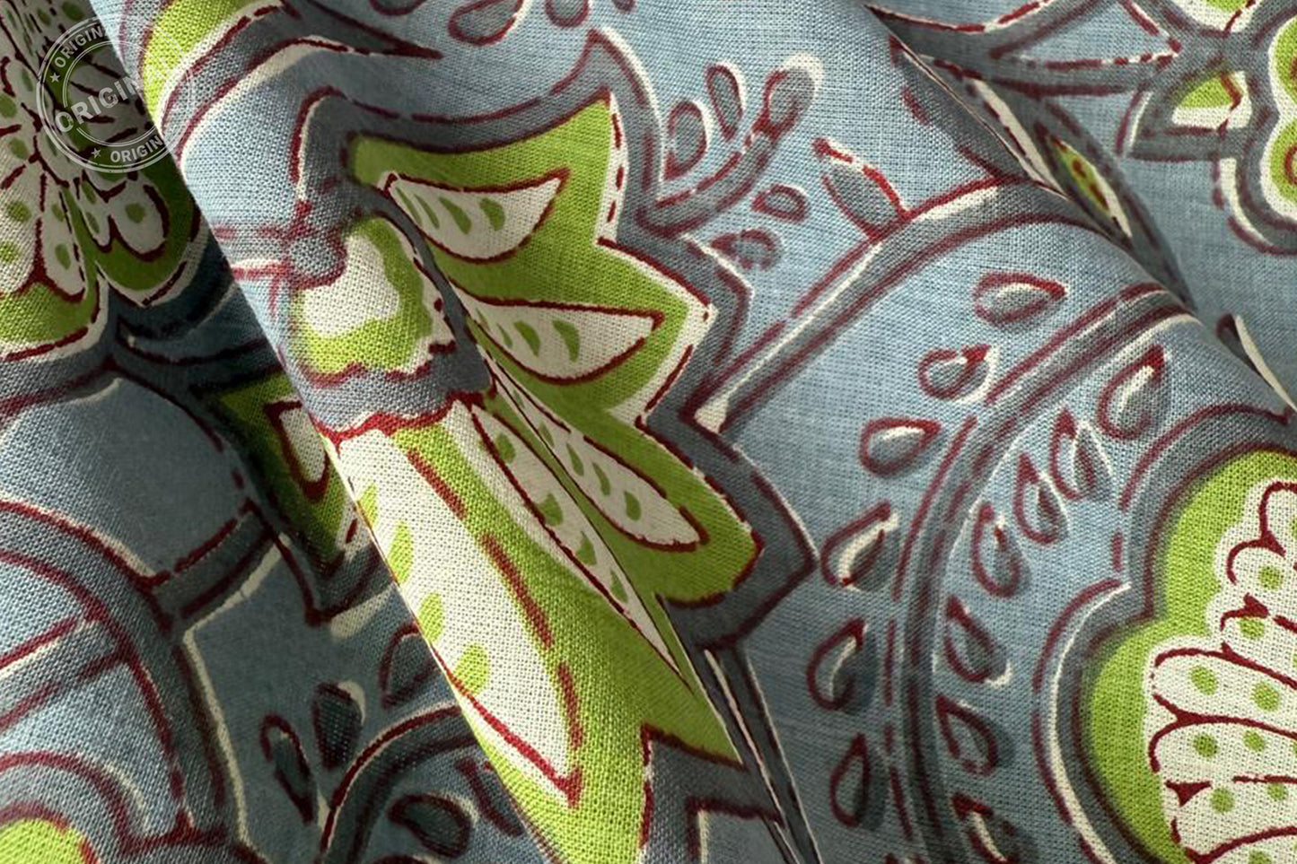 Floral Hand Block Printed Running Fabric Natural Dyed Dress Materiel HF6411