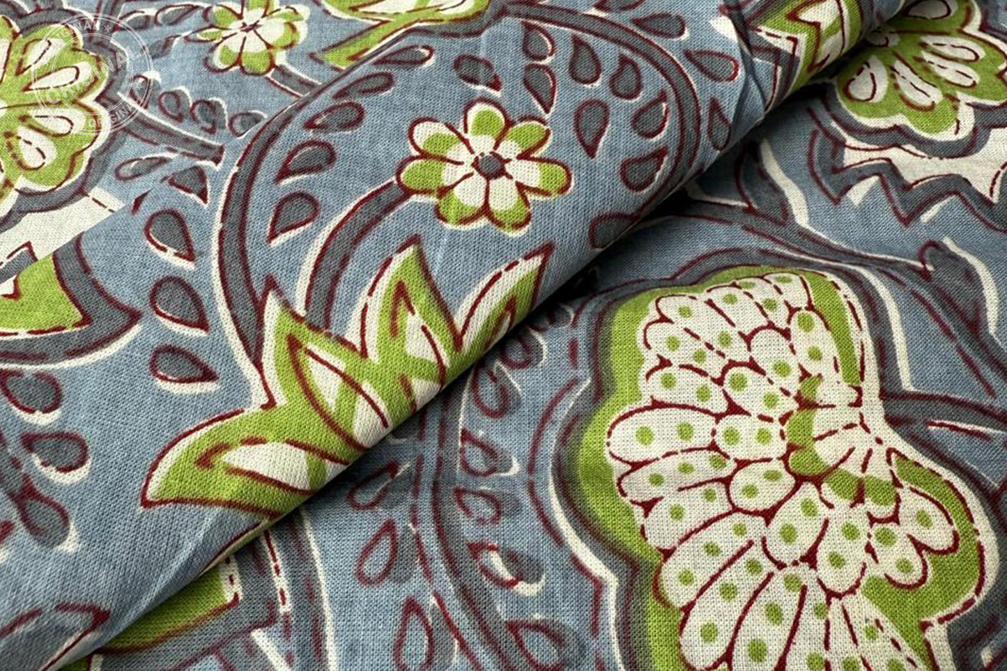 Floral Hand Block Printed Running Fabric Natural Dyed Dress Materiel HF6411