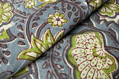 Floral Hand Block Printed Running Fabric Natural Dyed Dress Materiel HF6411