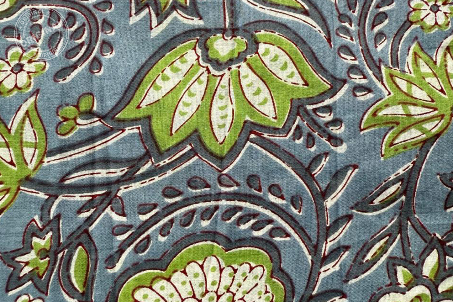 Floral Hand Block Printed Running Fabric Natural Dyed Dress Materiel HF6411