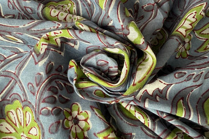 Floral Hand Block Printed Running Fabric Natural Dyed Dress Materiel HF6411