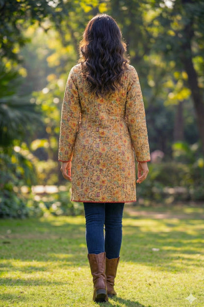 Mustard Red Angrakha Quilted Coat-NVQJ644