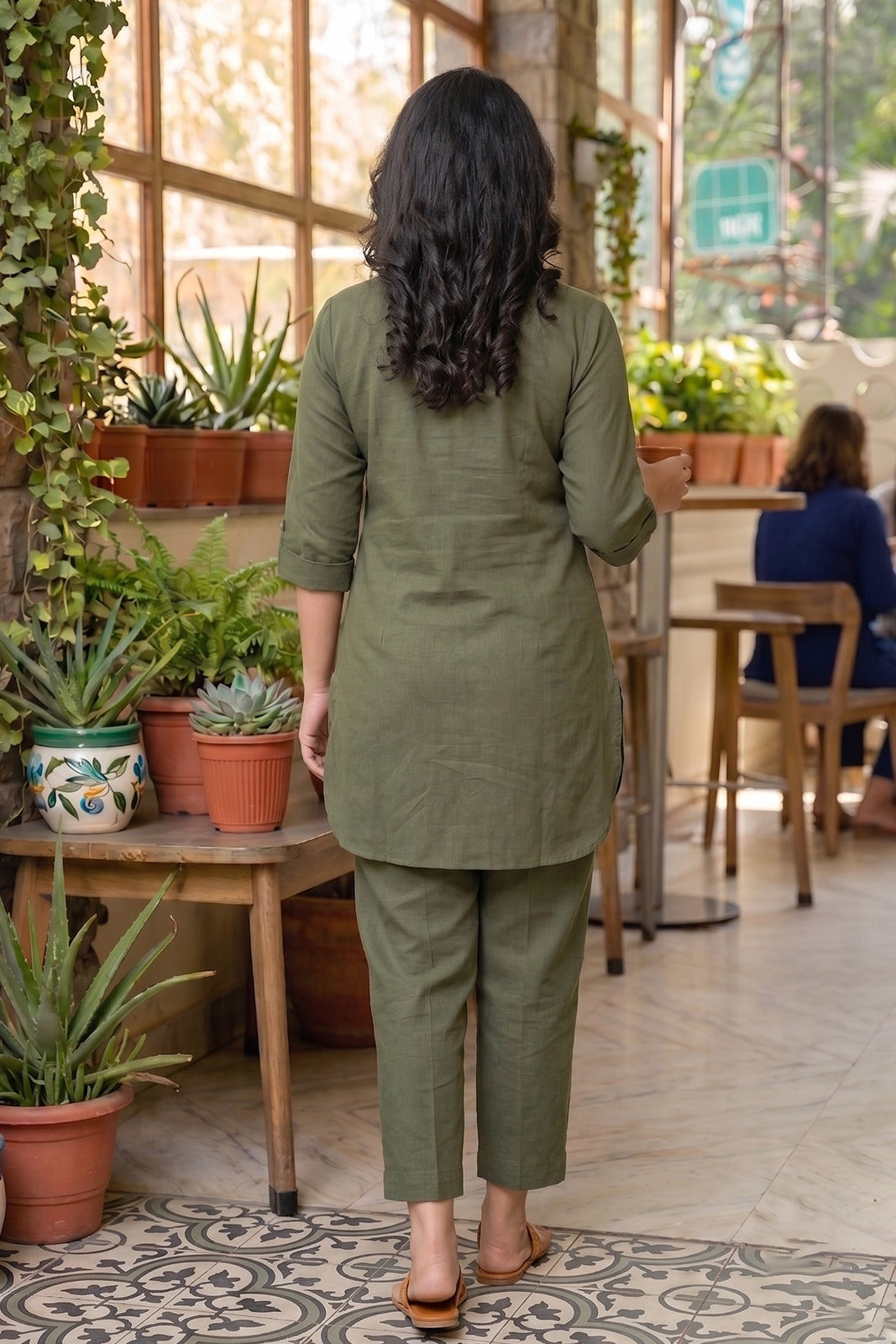 Green Slub Cotton Co-ord Set-NVCD43