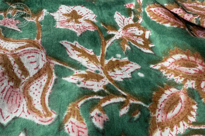 Floral Hand Block Printed Running Fabric Natural Dyed Dress Materiel HF6404
