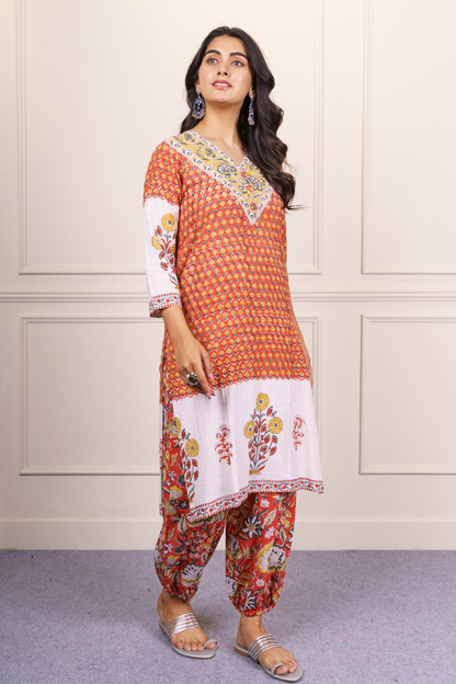 Orange White kurta Set-KS805