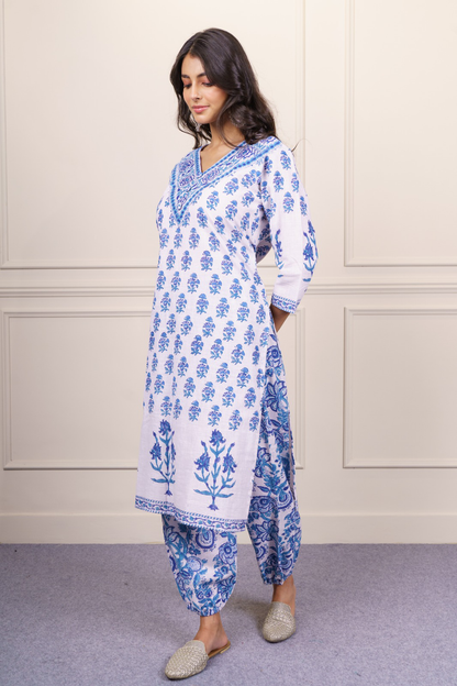 Blue White Kurta Dupatta Set-KS819