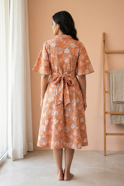 ORANGE FLORAL DRESS -NFD90