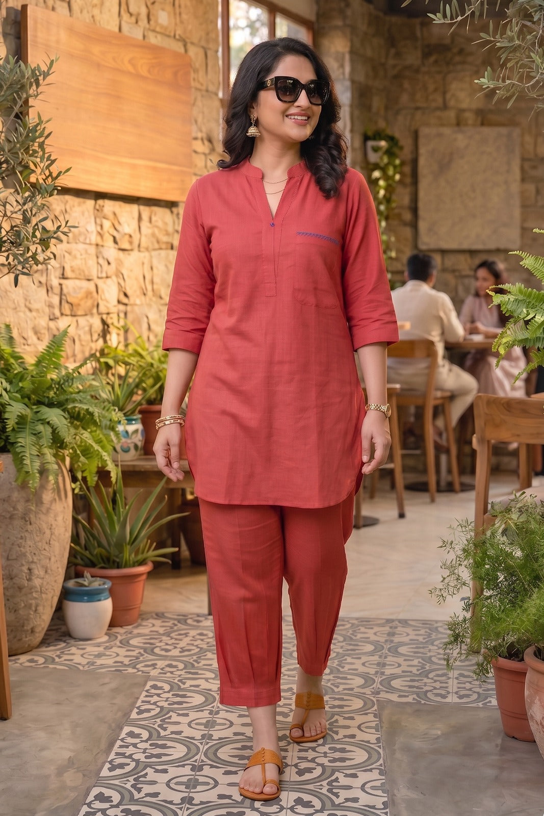 Rust Slub Cotton Co-ord Set-NVCD44