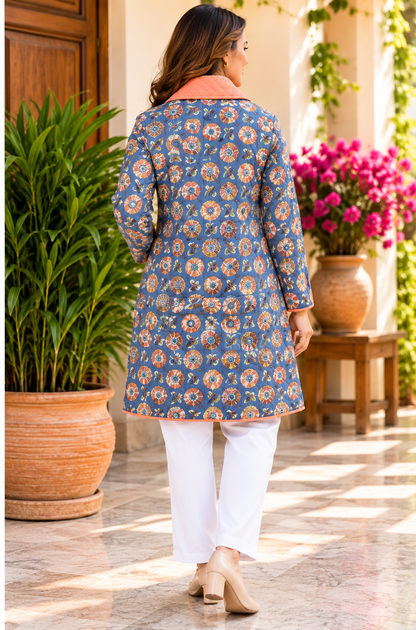 GULNAAR BLUE COTTON QUILTED JACKET-NVQJ663