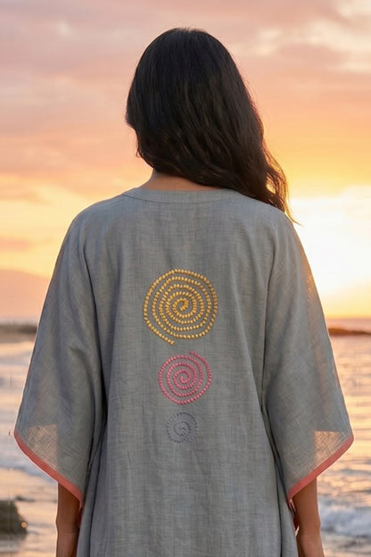 Grey Embroidered Cotton  Kaftan - NVK574