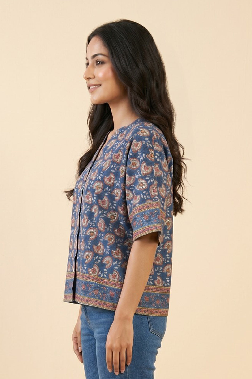 NAVY BLUE FLORAL COTTON TOP-NFT163