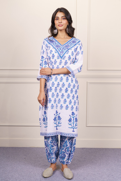 Blue White Kurta Set-KS800