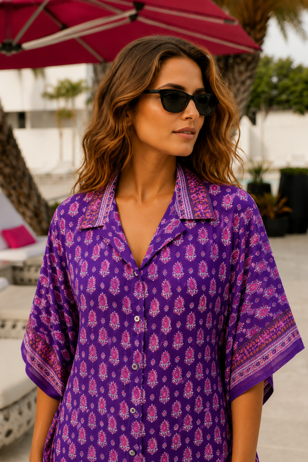 PURPLE BLOCK PRINT KAFTAN TOP - NVK594