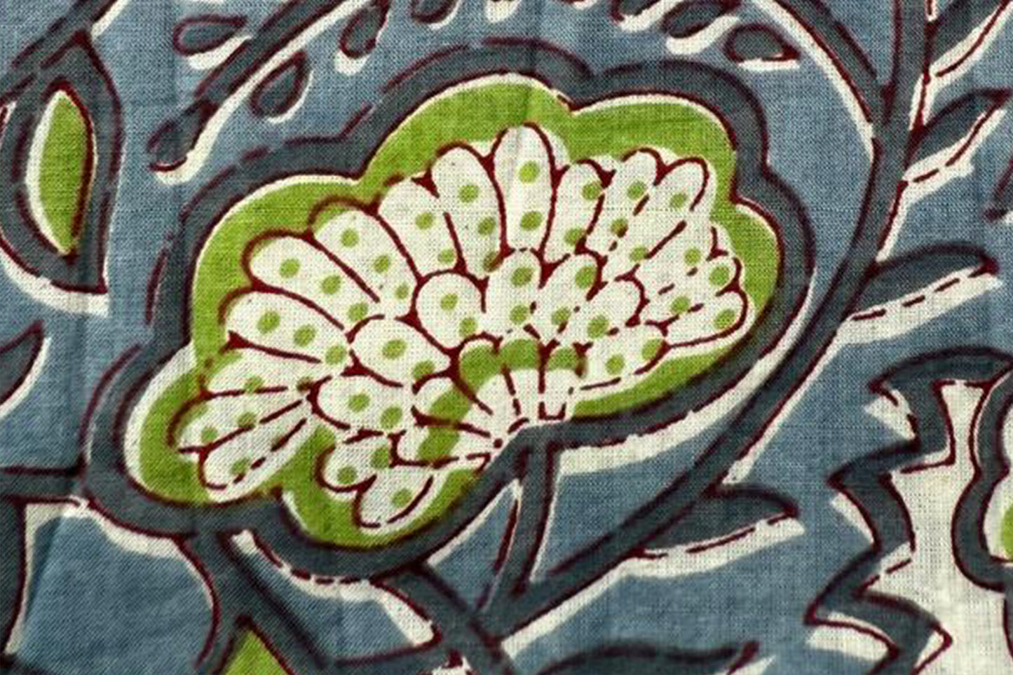 Floral Hand Block Printed Running Fabric Natural Dyed Dress Materiel HF6411