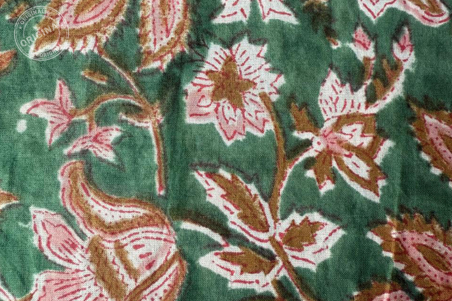 Floral Hand Block Printed Running Fabric Natural Dyed Dress Materiel HF6404