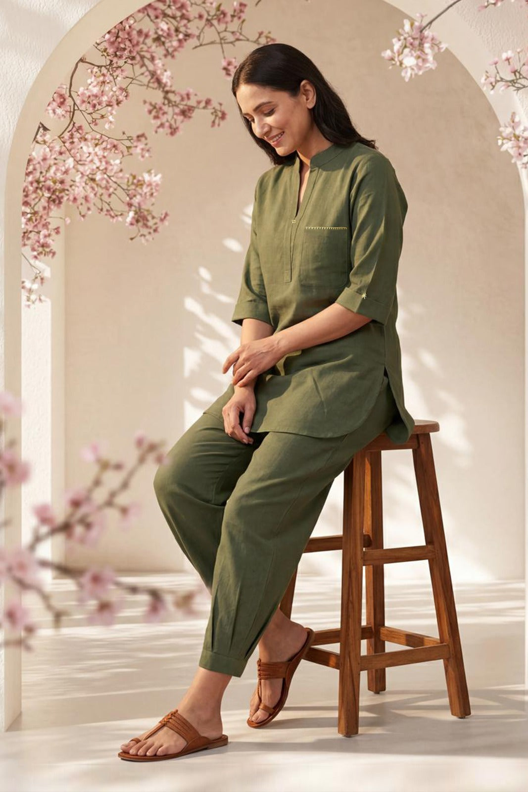 Green Slub Cotton Co-ord Set-NVCD43